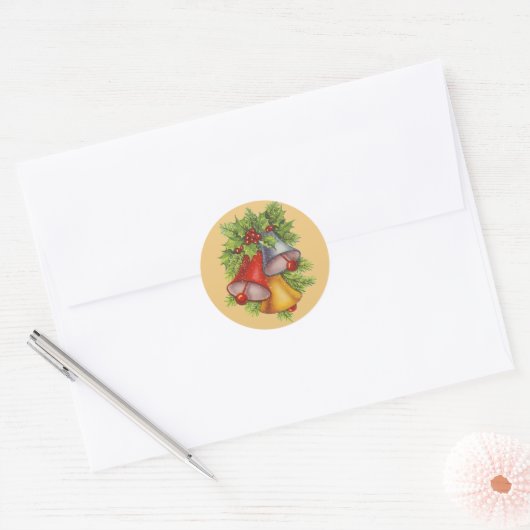 Kerstklokken op goud ronde sticker (Envelop)