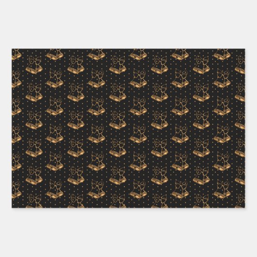 Kerstklokken op rood, zwart en wit inpakpapier vel (Voorkant 2)