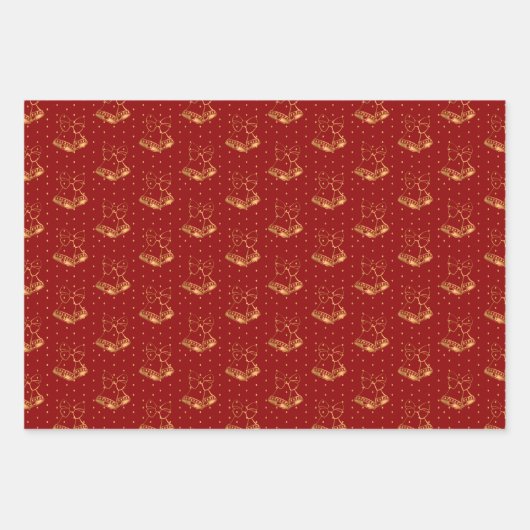 Kerstklokken op rood, zwart en wit inpakpapier vel (Voorkant)