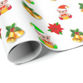 kerstklokken, poinsettia en schattige elf-versieri cadeaupapier (Rol Hoek)