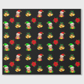 kerstklokken, poinsettia en schattige elf-versieri cadeaupapier (Vlak)