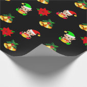 kerstklokken, poinsettia en schattige elf-versieri cadeaupapier (Hoek)