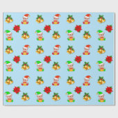 kerstklokken, poinsettia en schattige elf-versieri cadeaupapier (Vlak)