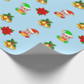 kerstklokken, poinsettia en schattige elf-versieri cadeaupapier (Hoek)