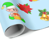 kerstklokken, poinsettia en schattige elf-versieri cadeaupapier (Rol Hoek)