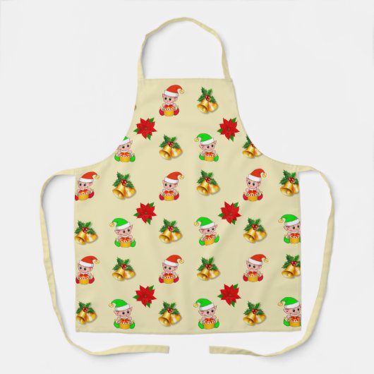 kerstklokken, poinsettia en schattige elf-versieri schort (Voorkant)