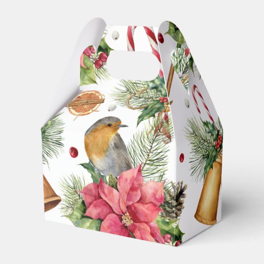 Kerstklokken, poinsettia, robin, snoepstokken bedankdoosjes (Voorkant Zijde)