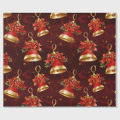 Kerstklokken, rood & goud cadeaupapier (Vlak)