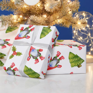 kerstknomes, bomen, snoepvlokken en snoepriet cadeaupapier