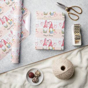kerstknomes in Love Waterverf handbeschilderd Cadeaupapier