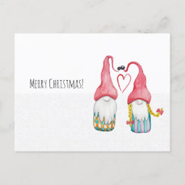 kerstknomes in Love Waterverf handbeschilderd Feestdagenkaart