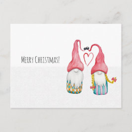 kerstknomes in Love Waterverf handbeschilderd Feestdagenkaart