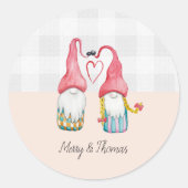 kerstknomes in Love Waterverf handbeschilderd Ronde Sticker (Voorkant)