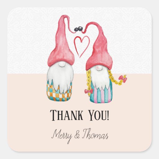 kerstknomes in Love Waterverf handbeschilderd Vierkante Sticker (Voorkant)