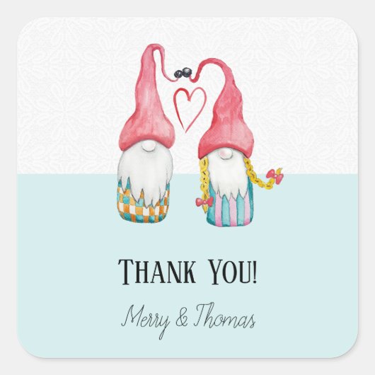 kerstknomes in Love Waterverf handbeschilderd Vierkante Sticker (Voorkant)