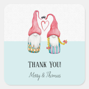 kerstknomes in Love Waterverf handbeschilderd Vierkante Sticker