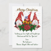 kerstknomes Poinsettia Trendy-kerstkaart (Voorkant)