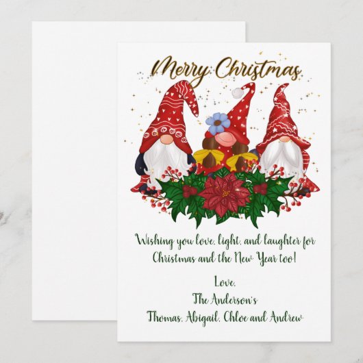 kerstknomes Poinsettia Trendy-kerstkaart (Voorkant / Achterkant)