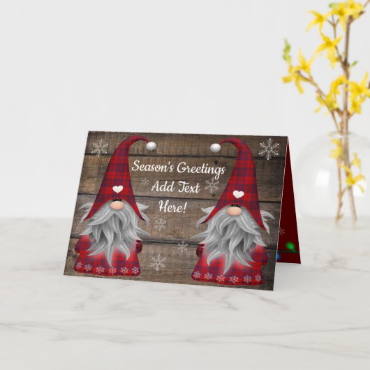 kerstknomes Seizoensgroet Rustic Wood Ca Kaart (Gele Bloem)