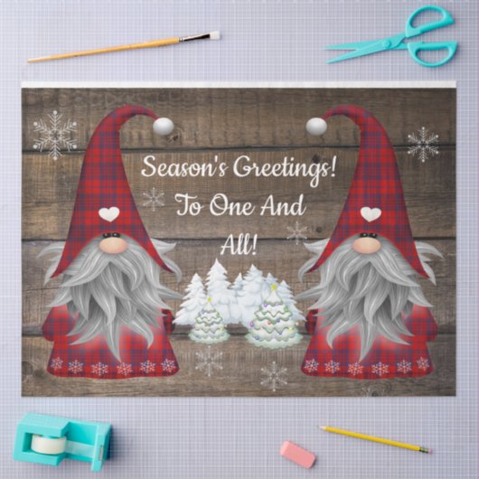 kerstknomes Seizoensgroet Rustic Wood Tissuepapier (Craft)