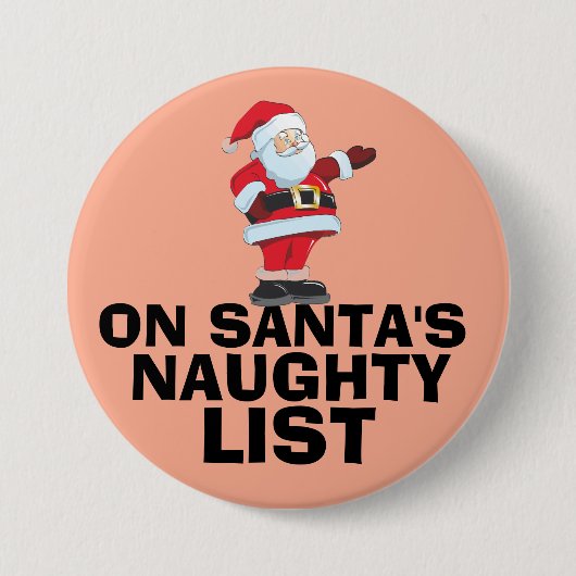 KERSTKNOP VAN DE STOUTE LIJST VAN DE KERSTMAN RONDE BUTTON 7,6 CM (Voorkant)