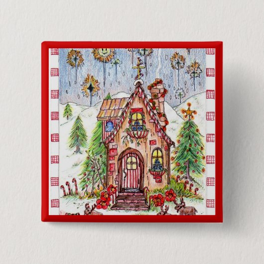 kerstknop vierkante button 5,1 cm (Voorkant)