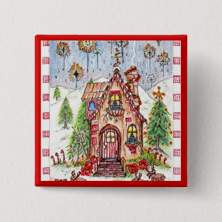 kerstknop vierkante button 5,1 cm
