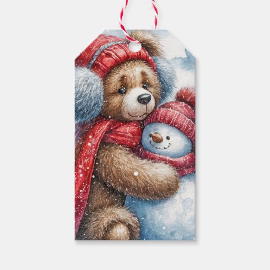 Kerstknuffels Teddy Bear en Snowman Cadeaulabel (Voorkant)