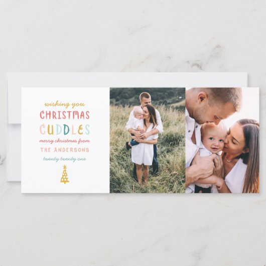 kerstknuffels twee foto's met een feestelijke kaar (Voorkant)