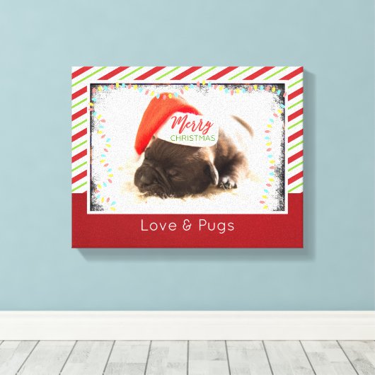 Kerstknuppel in Santa Hat met kerstlampjes Canvas Afdruk (Insitu (Houten vloer))