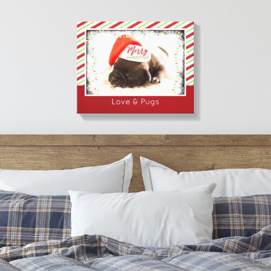 Kerstknuppel in Santa Hat met kerstlampjes Canvas Afdruk (Insitu (Slaapkamer))