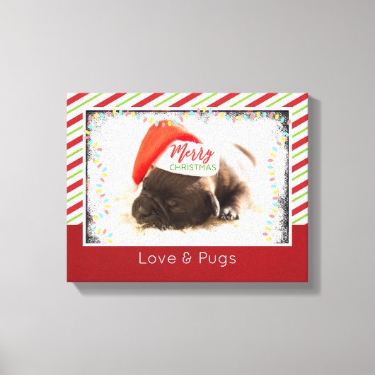 Kerstknuppel in Santa Hat met kerstlampjes Canvas Afdruk (Voorkant)