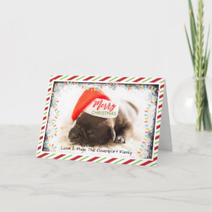 Kerstknuppel in Santa Hat met kerstlampjes Feestdagen Kaart