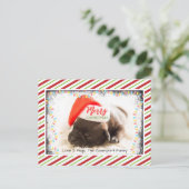 Kerstknuppel in Santa Hat met kerstlampjes Feestdagenkaart (Staand voorkant)