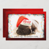 Kerstknuppel in Santa Hat met kerstlampjes Feestdagenkaart (Voorkant / Achterkant)