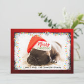 Kerstknuppel in Santa Hat met kerstlampjes Feestdagenkaart (Staand voorkant)