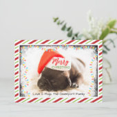 Kerstknuppel in Santa Hat met kerstlampjes Feestdagenkaart (Staand voorkant)