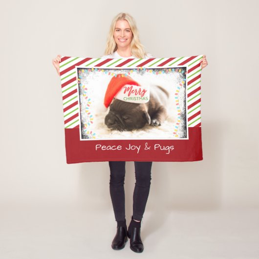 Kerstknuppel in Santa Hat met kerstlampjes Fleece Deken (In situ)