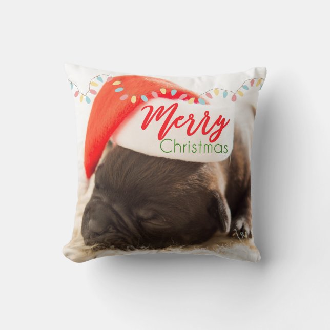 Kerstknuppel in Santa Hat met kerstlampjes Kussen (Voorkant)