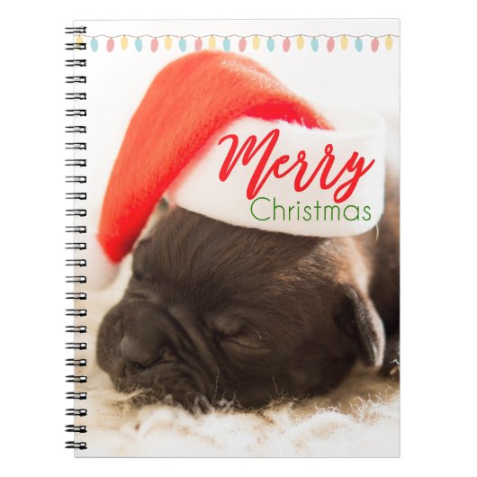 Kerstknuppel in Santa Hat met kerstlampjes Notitieboek (Voorkant)