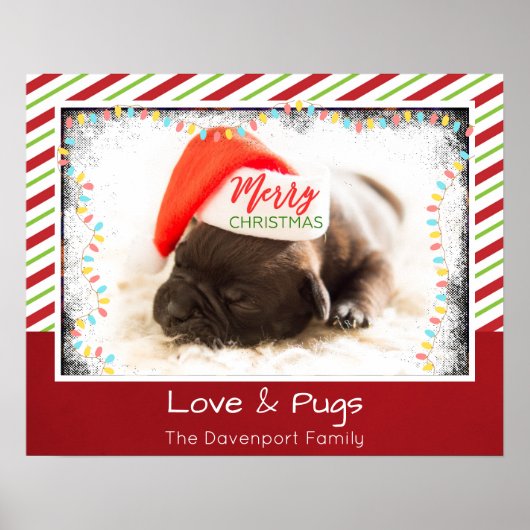 Kerstknuppel in Santa Hat met kerstlampjes Poster (Voorkant)