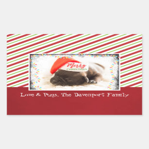 Kerstknuppel in Santa Hat met kerstlampjes Rechthoekige Sticker