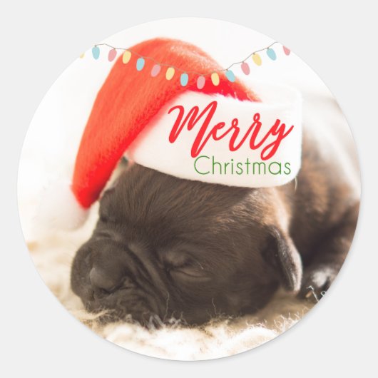 Kerstknuppel in Santa Hat met kerstlampjes Ronde Sticker (Voorkant)