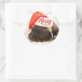 Kerstknuppel in Santa Hat met kerstlampjes Ronde Sticker (Tas)