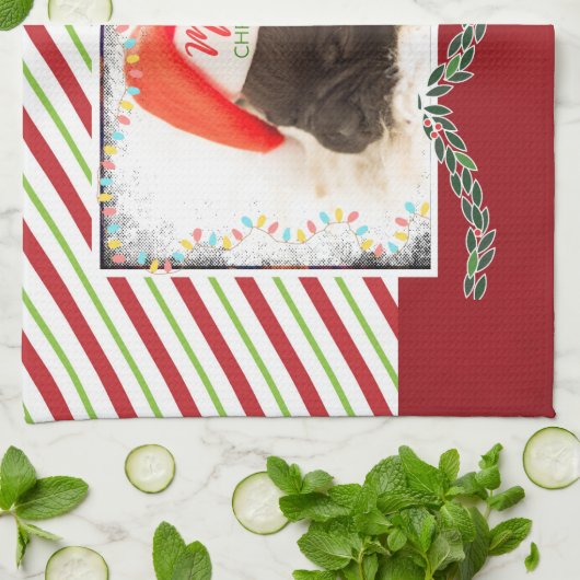 Kerstknuppel in Santa Hat met kerstlampjes Theedoek (Gevouwen)