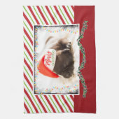 Kerstknuppel in Santa Hat met kerstlampjes Theedoek (Verticaal)