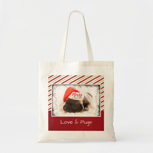 Kerstknuppel in Santa Hat met kerstlampjes Tote Bag (Voorkant)