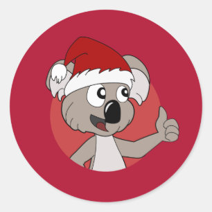 Kerstkoala-cartoon Ronde Sticker