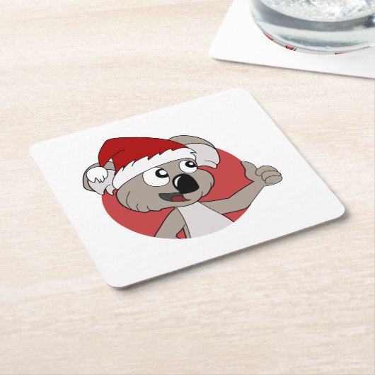 Kerstkoala cartoon vierkant papier onderzetter (Schuin)