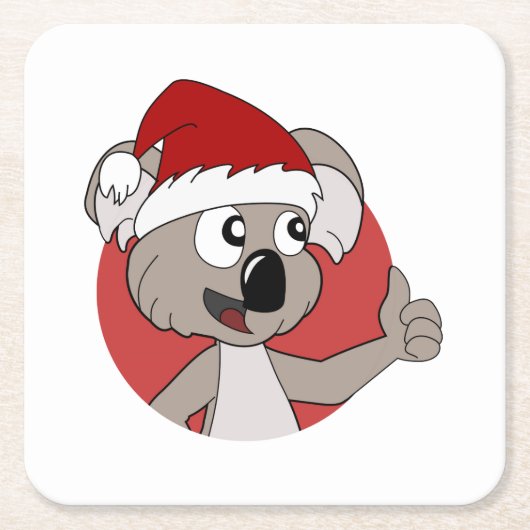 Kerstkoala cartoon vierkant papier onderzetter (Voorkant)